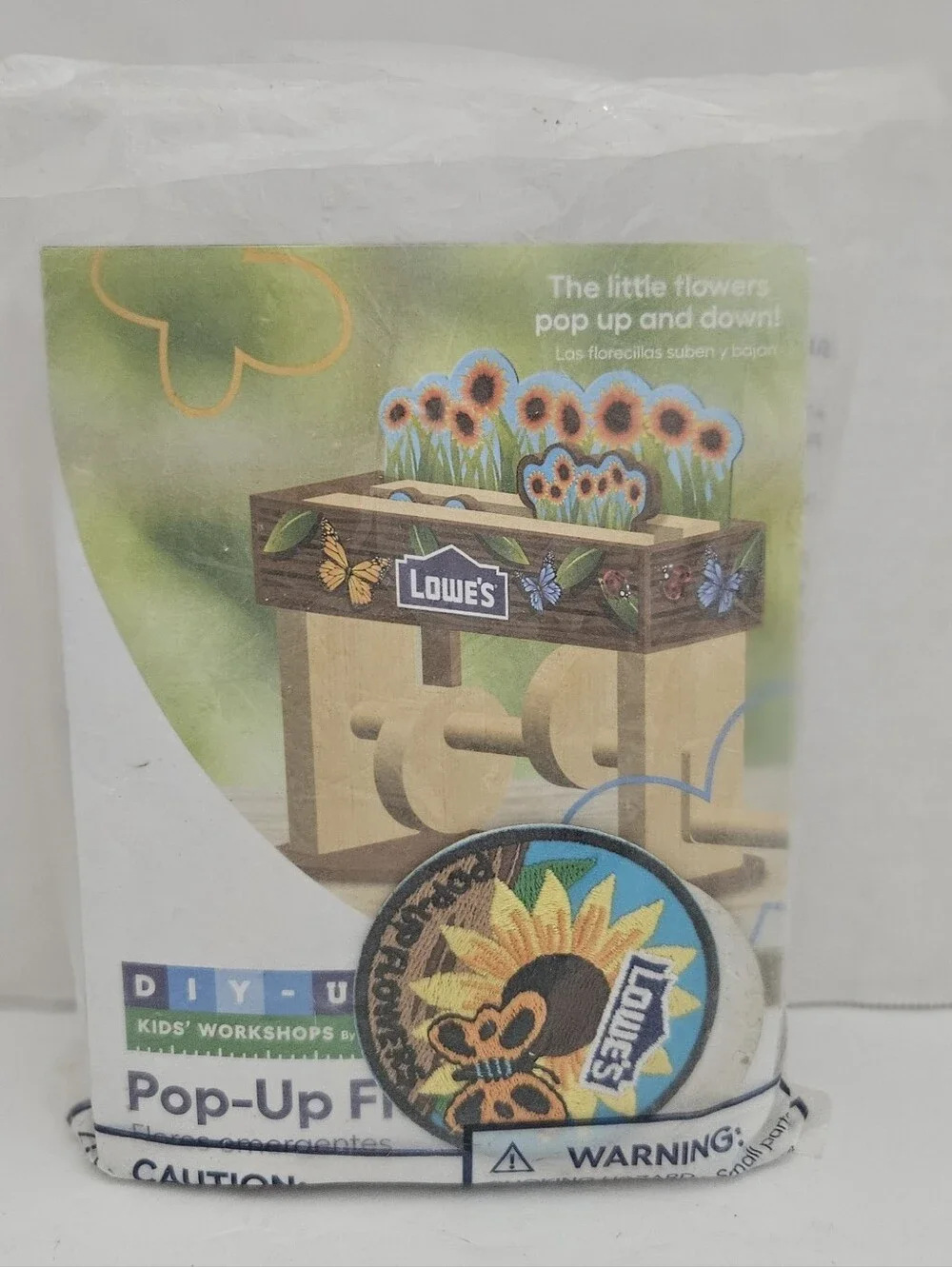 Lowe's Kids Workshop Pop-Up Flowers Wooden Craft Kit - New Sealed with Patch